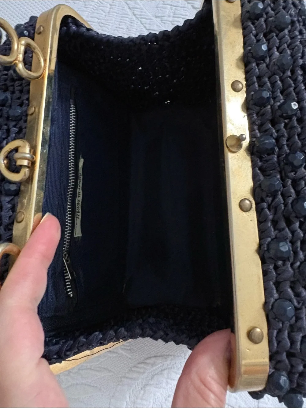 Vintage 1950s beaded navy blue box clutch handbag Made in Italy